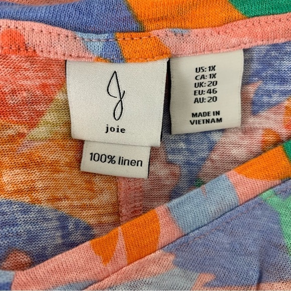 Joie 100% Linen Top Women’s 1X Colorful V Neck Short Sleeve Lightweight Coastal - Picture 9 of 16